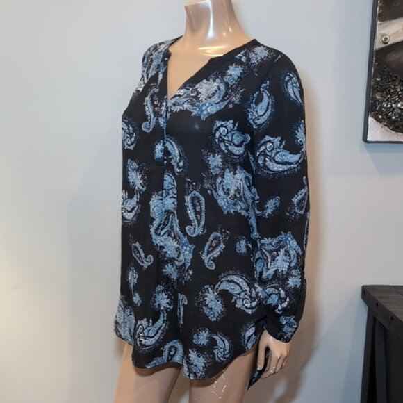 3/$20 Rickis Paisley Shirt Dress Vneck Long Sleeve Mini Tunic Navy Blue Size XS - Picture 7 of 14